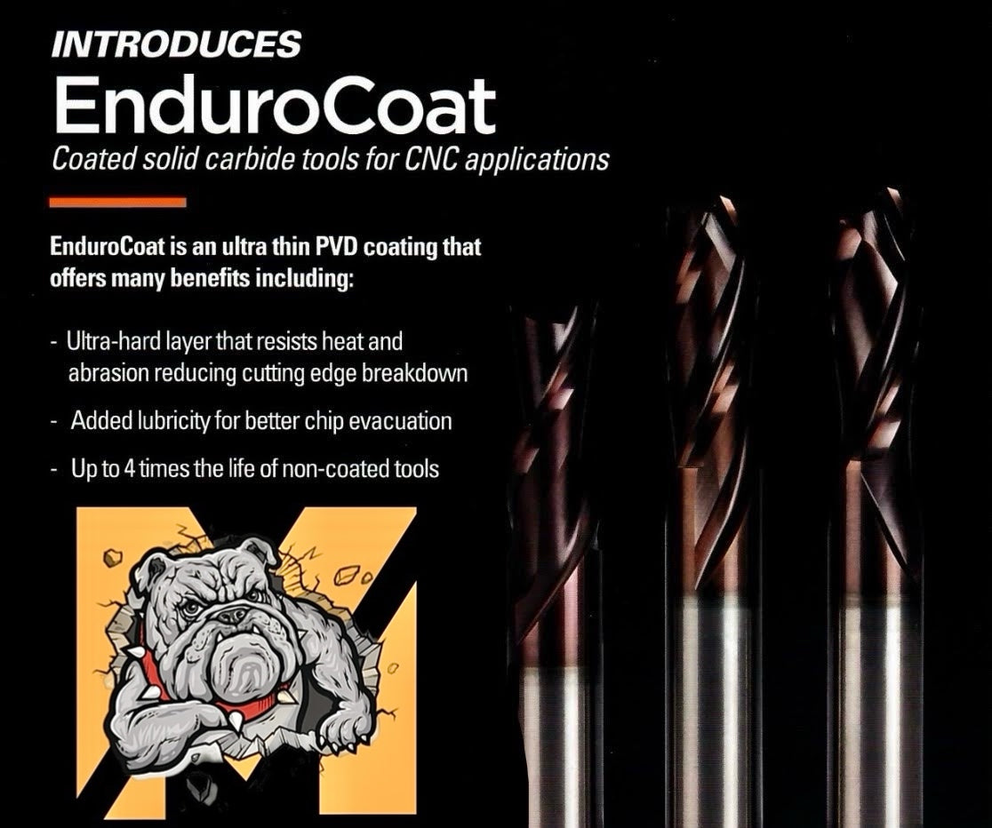 1/2” x 1-1/8" x 1/2" x 3"  3+3 High Performance 3 Flute Compression Spiral -  w/ special EnduroCoating for reduced heat and longer cut life. - RH w .200 Up-Cut