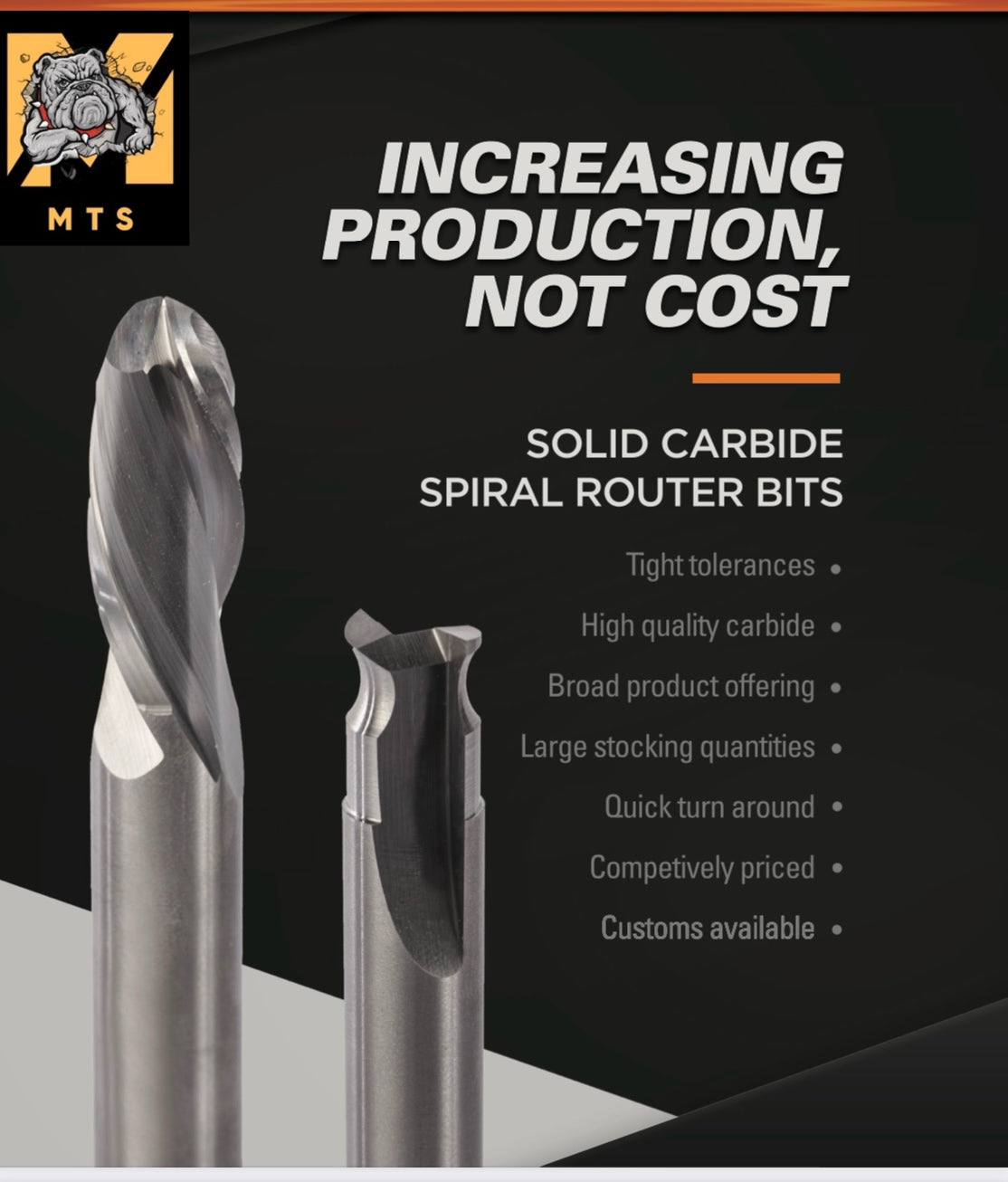 1/2" x 1-1/4" x 1/2" x 3" oal  2+2 Solid Carbide Extended Performance Compression Bit