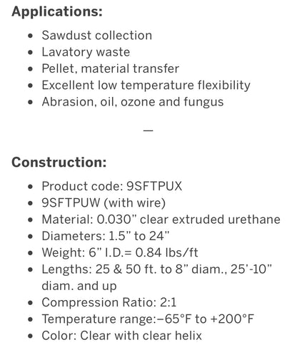 Clear Thermoplastic Multi Use Flex Hose - 2”-12” Diameters Available - US Duct American Made